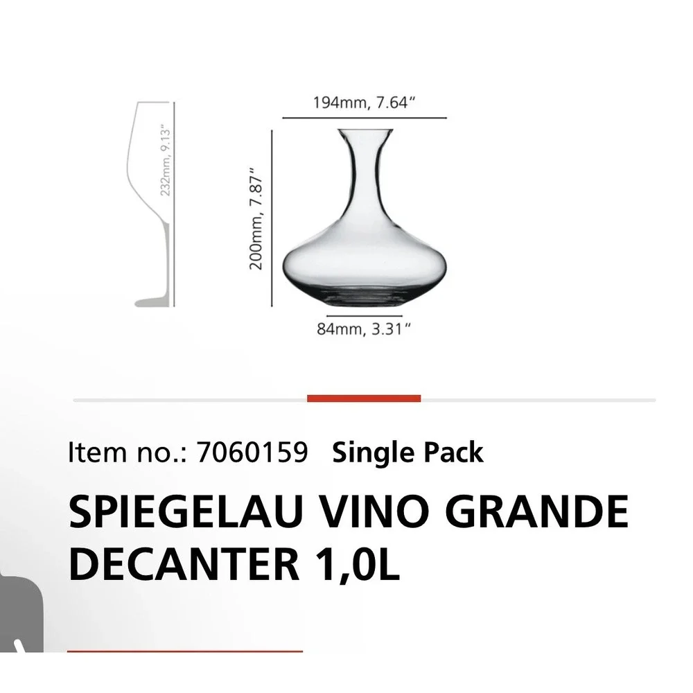 Spiegelau Vino Grande 33.75oz/1000ml. Crystal Wine Decanter Carafe
